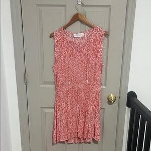 Red Sleeveless Dress with White Pattern